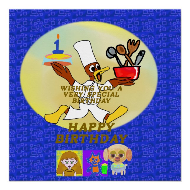 Birthday Spaceship Geometric  Poster (Front)