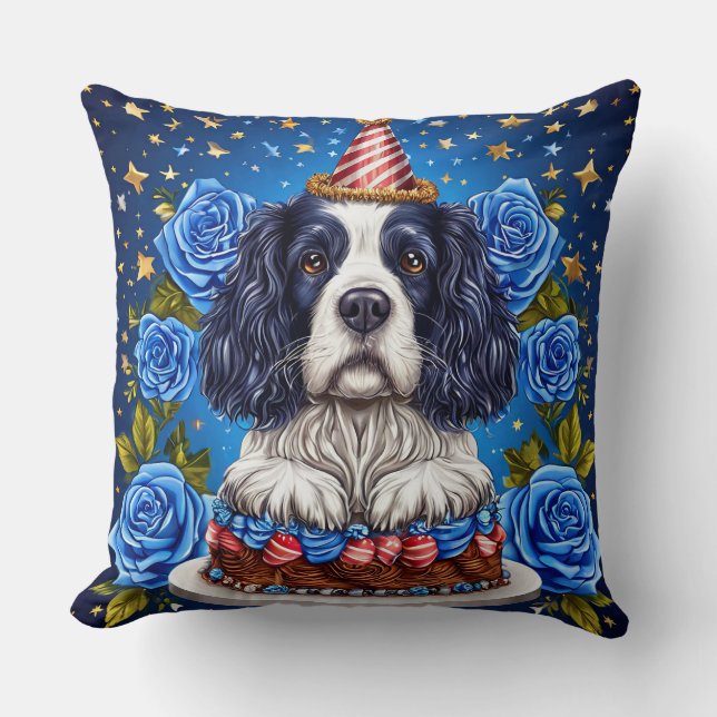🐶 Birthday Spaniel Joy Festive Party Celebration Cushion (Front)