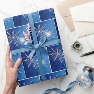 Birthday Sparklers On Blue Wrapping Paper