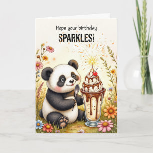 Birthday Sparkles Panda with Ice Cream Sundae Card