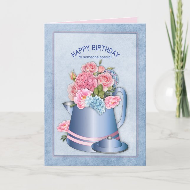 Birthday Special Someone Retro Coffee Pot/Flowers Card (Front)