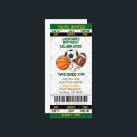 Birthday Sports Theme Ticket Stub Invitation<br><div class="desc">Celebrate your little MVP with this customisable sports-themed birthday invitation! Designed to look like a game-day ticket, this fun and energetic invite is perfect for any age. Featuring classic sports balls (soccer, football, basketball, and baseball), bold lettering, and space to add your own party details, this ticket-style design sets the...</div>