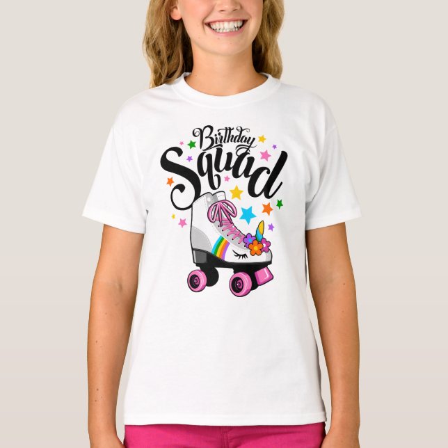 Birthday squad, unicorn, roller skate  T-Shirt (Front)