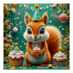 Birthday Squirrel Adorable Animal Party Poster