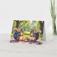 Birthday Squirrels Playing Chess In a City Park
