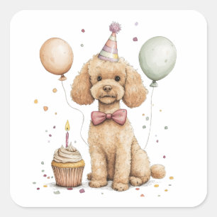 Birthday Standard Poodle Dog Square Sticker