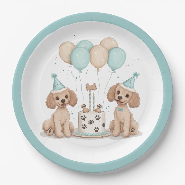 Birthday Standard Poodle Dogs Paper Plate (Front)