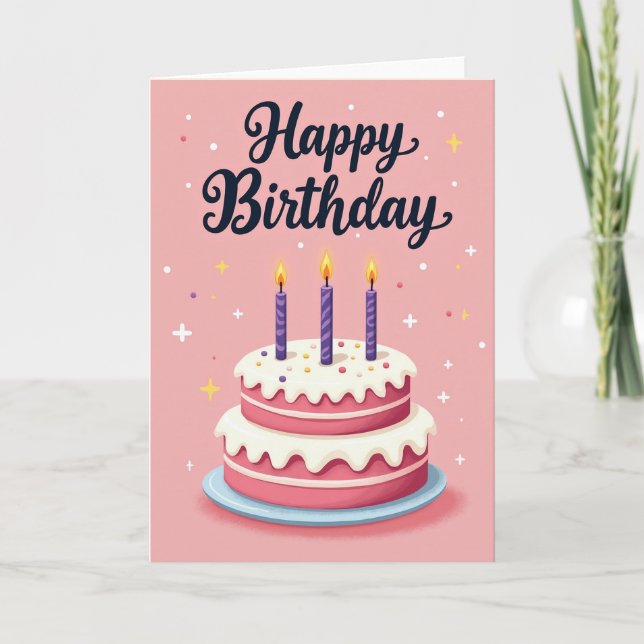 Birthday Stars And Cake Card (Front)