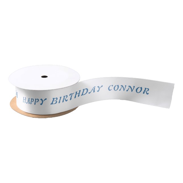 Birthday Steel Blue Ribbon with Name Satin Ribbon (Spool)