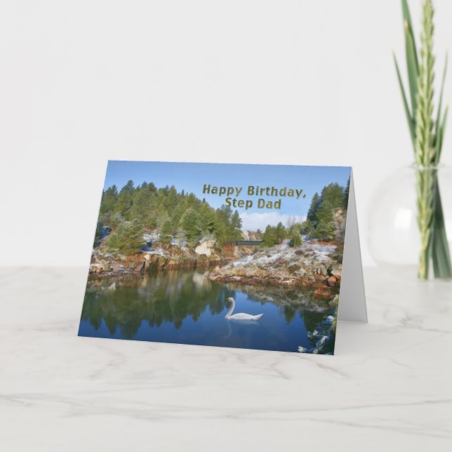 Birthday, Step Dad, Mountain Lake, Swan, Card (Front)