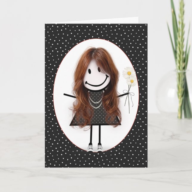 Birthday Stick Figure Girl for Friend   Card (Front)