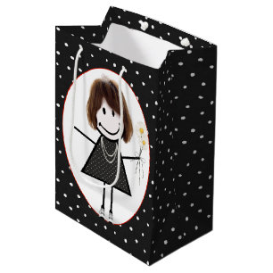 Birthday Stick Figure Girl On Polka Dots Medium Gift Bag