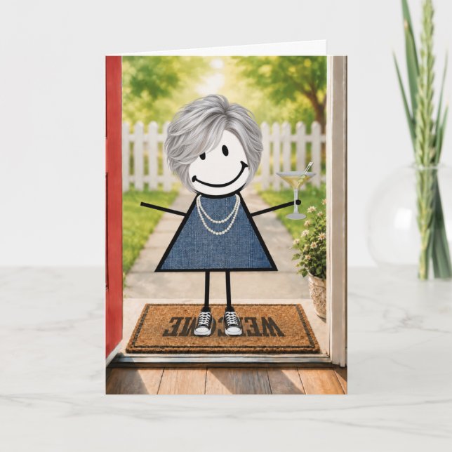 Birthday Stick Figure Girl with Martini Card (Front)