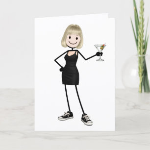Birthday Stick Figure Girl with Martini Card
