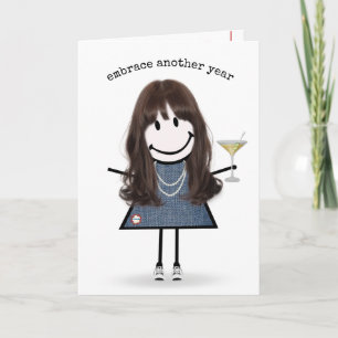 Birthday Stick Figure Girl with Martini Card