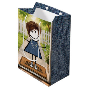 Birthday Stick Figure Girl with Martini Medium Gift Bag