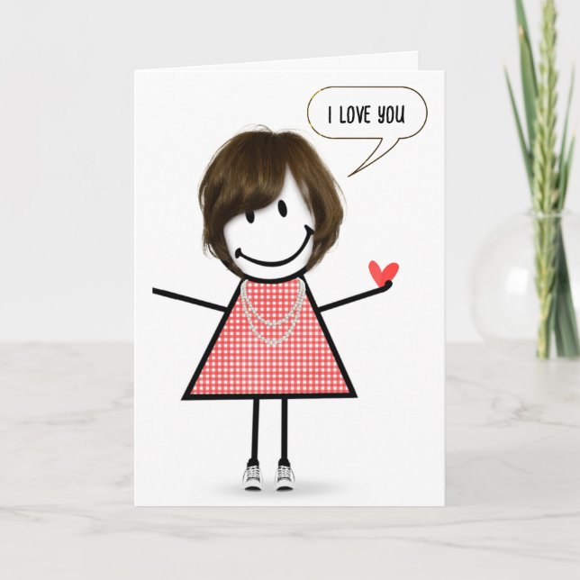Birthday Stick Figure Girl With Speech Bubble Card (Front)