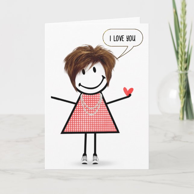 Birthday Stick Figure Girl With Speech Bubble Card (Front)