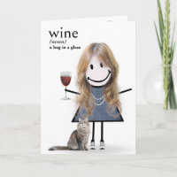 Birthday Stick Figure Girl With Wine And Cat