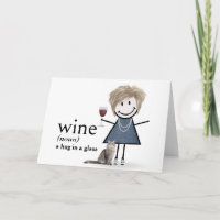 Birthday Stick Figure Girl With Wine And Cat