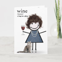 Birthday Stick Figure Girl With Wine And Cat