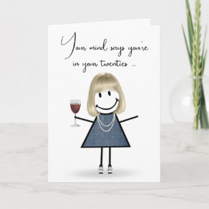 Birthday Stick Figure Girl with Wine Glass  Card