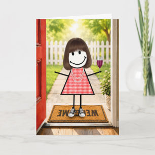 Birthday Stick Figure Girl With Wine Glass Card