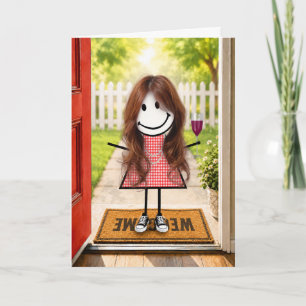 Birthday Stick Figure Girl With Wine Glass Card