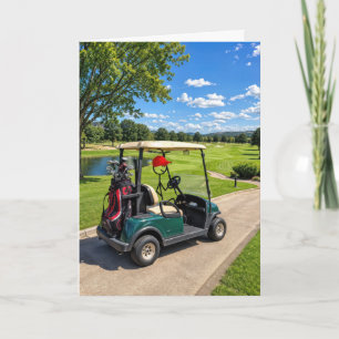 Birthday Stick Figure Golfer in a Golf Cart Card