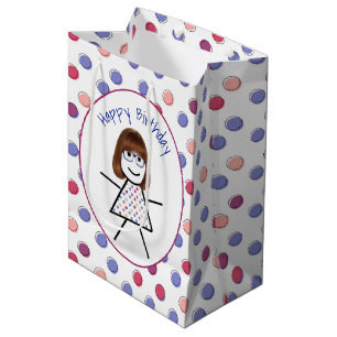 Birthday Stick Girl on Polka Dots Medium Gift Bag