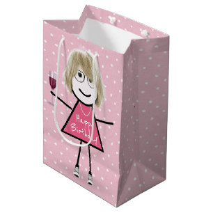 Birthday Stick Girl On Polka Dots  Medium Gift Bag