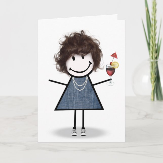 Birthday Stick Girl with Cocktail Card (Front)