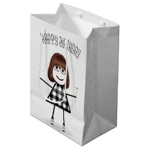 Birthday Stick Girl with Daisy Medium Gift Bag