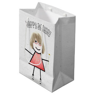 Birthday Stick Girl with Daisy Medium Gift Bag