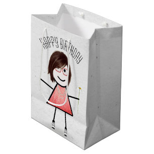 Birthday Stick Girl with Daisy Medium Gift Bag