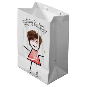 Birthday Stick Girl with Daisy Medium Gift Bag