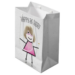 Birthday Stick Girl with Daisy Medium Gift Bag