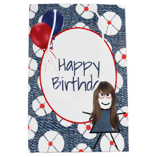Birthday Stick Girl with Hair Medium Gift Bag