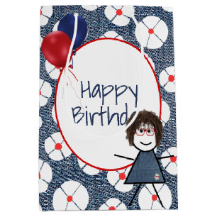 Birthday Stick Girl with Hair Medium Gift Bag