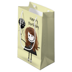 Birthday Stick Girl with Polka Dot Balloon Small Gift Bag