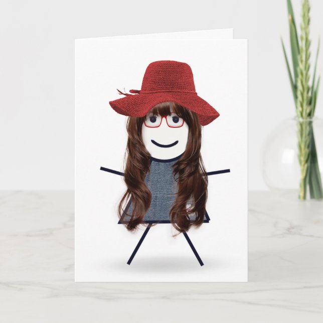 Birthday Stick Girl With Red Hat Card (Front)