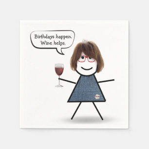 Birthday Stick Girl with Red Wine   Napkin