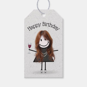 Birthday Stick Girl With Wine and Sneakers Gift Tags