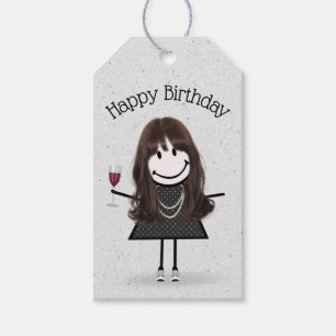 Birthday Stick Girl With Wine and Sneakers Gift Tags