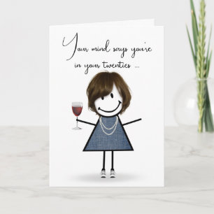 Birthday Stick Girl with Wine Glass  Card