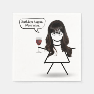 Birthday Stick Girl with Wine Glass Napkin