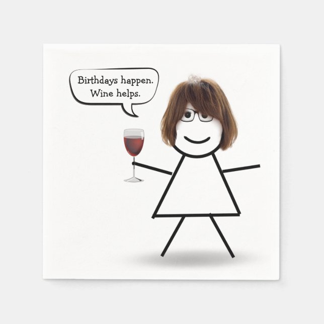 Birthday Stick Girl with Wine Glass  Napkin (Front)