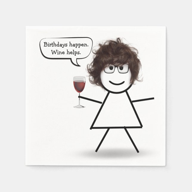 Birthday Stick Girl with Wine Glass Napkin (Front)
