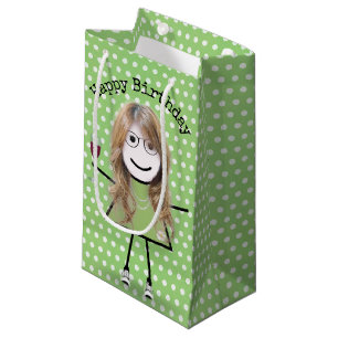 Birthday Stick Girl with Wine Glass   Small Gift Bag