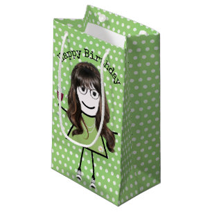 Birthday Stick Girl with Wine Glass Small Gift Bag